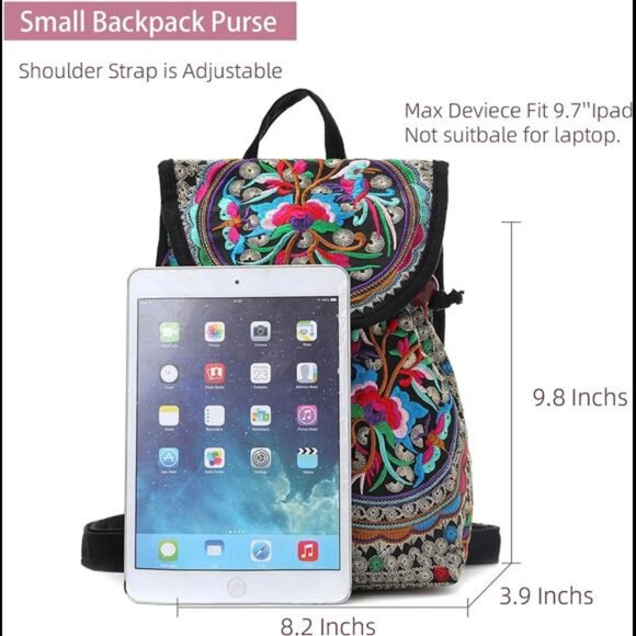 Vintage Embroidered Women Backpack Ethnic Travel Handbag Shoulder Bag - Picture 4 of 7